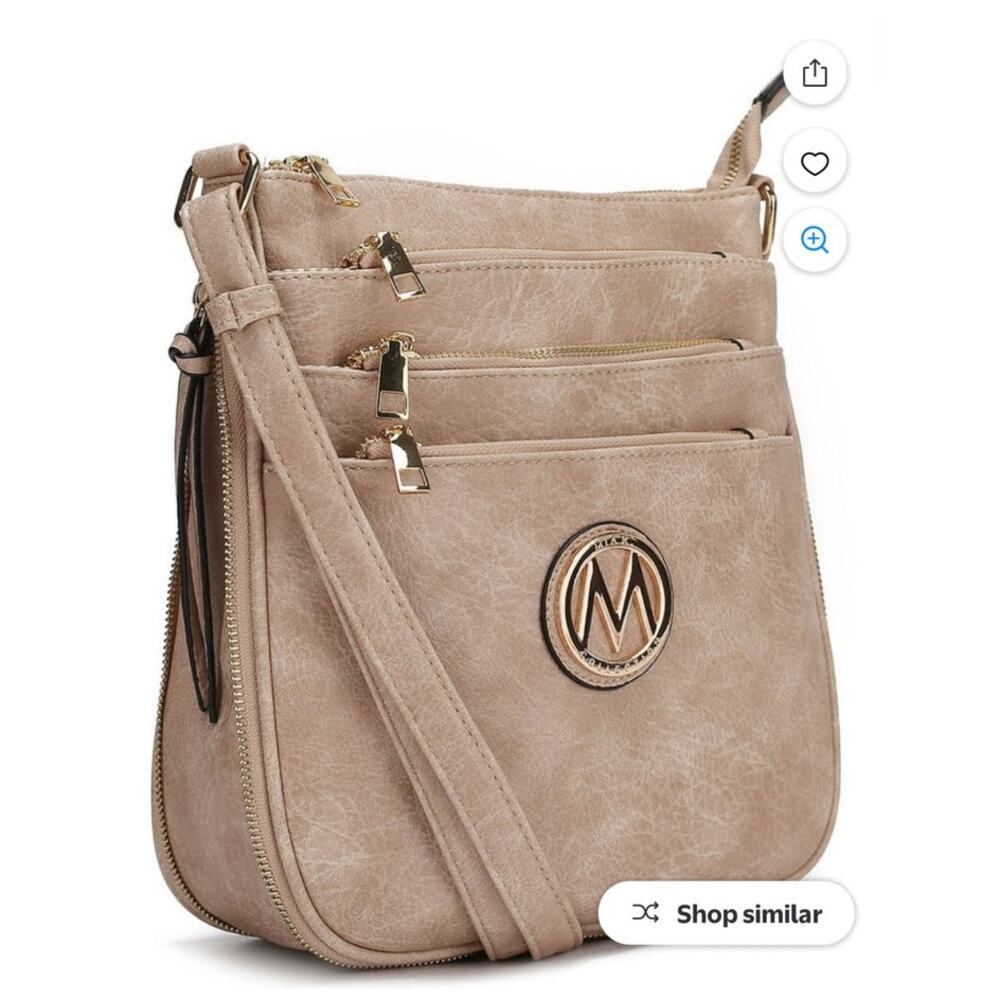 MFK Collection Expandable Multi-Compartment Crossbody Bag Taupe - Excellent Cond